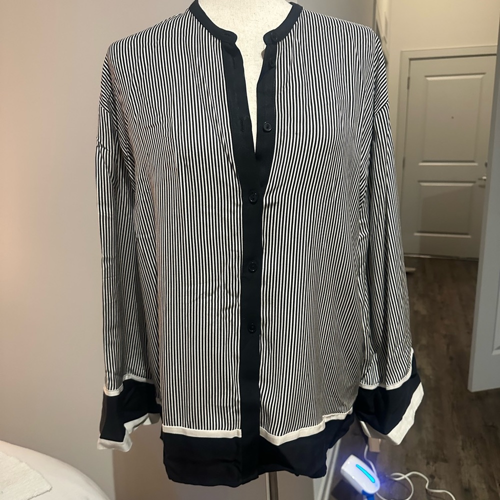H&M Black & White Striped Button-Up Shirt